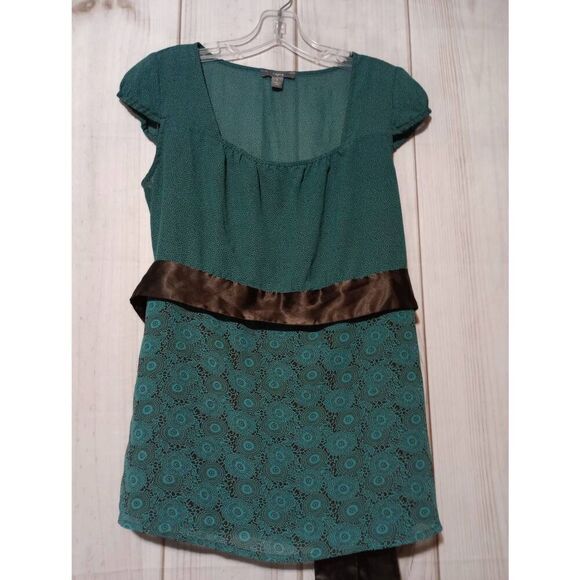 Apt 9 Shirt Ladies Small Teal Brown Capped‎ Sleeve Y2K - Picture 1 of 7